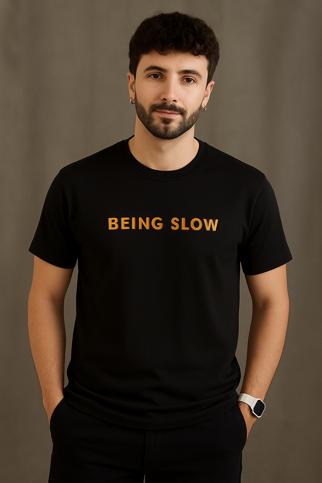 Being Slow Black Regular Fit T-shirt