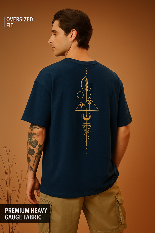 Geomatric Art Navy Blue oversized T-shirt for men