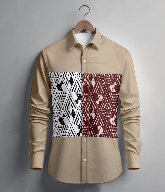 Geomatric Artisian Pattern Shirt (BEIGE)