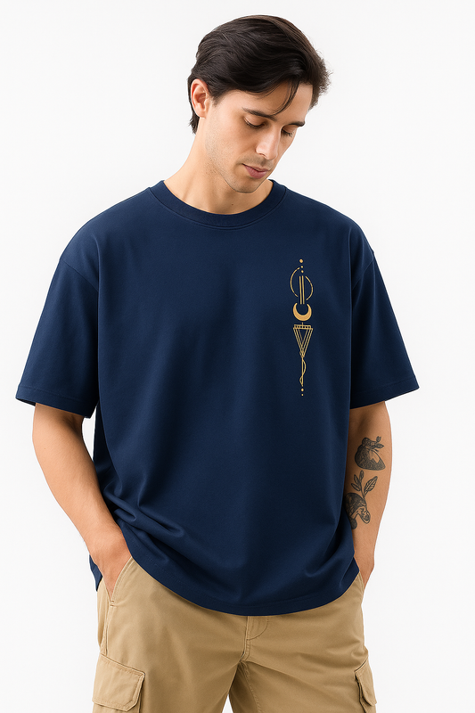 Geomatric Art Navy Blue oversized T-shirt for men